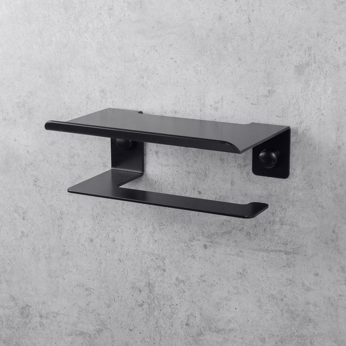 black toilet paper holder with shelf Bliss