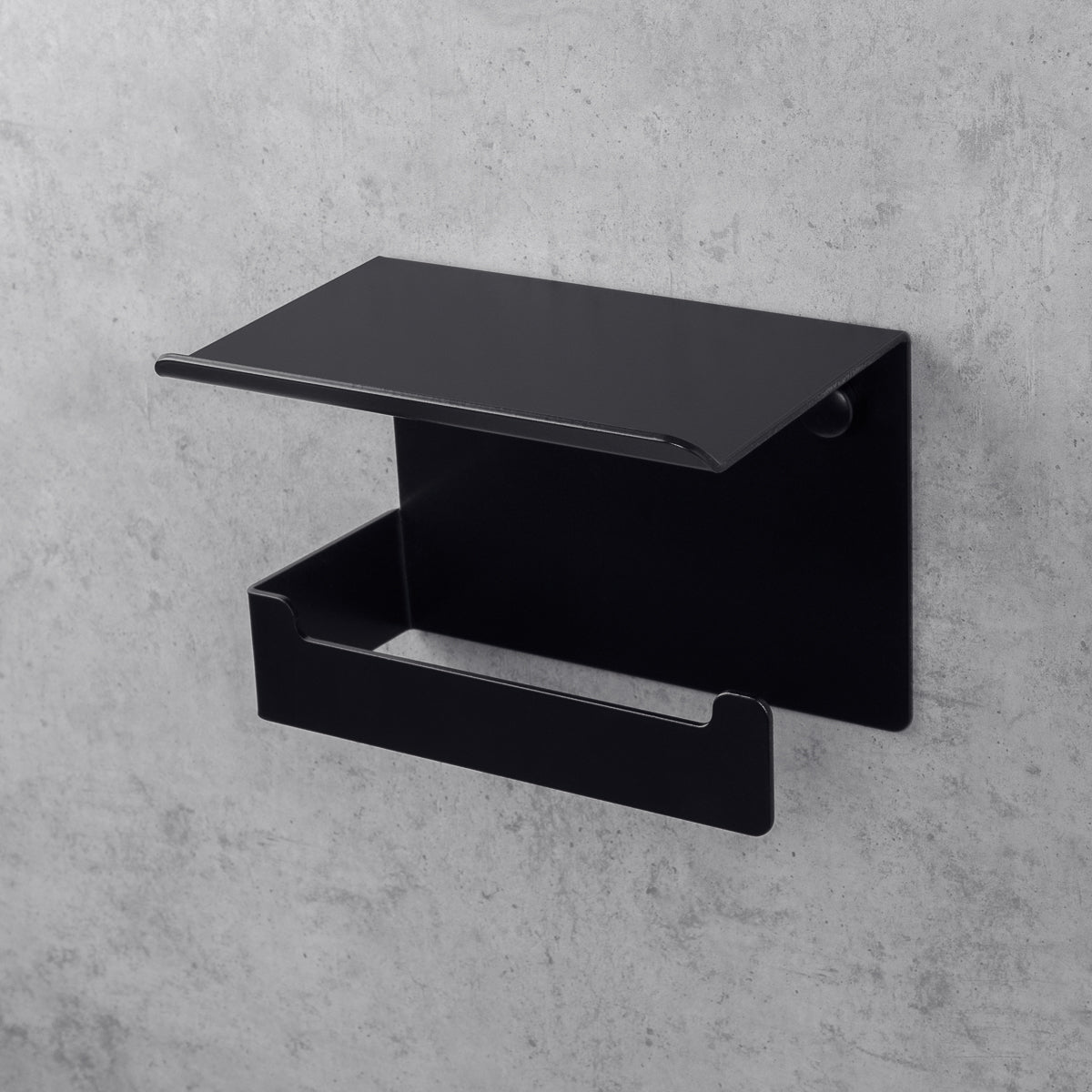 black toilet paper holder with shelf Bliss 2