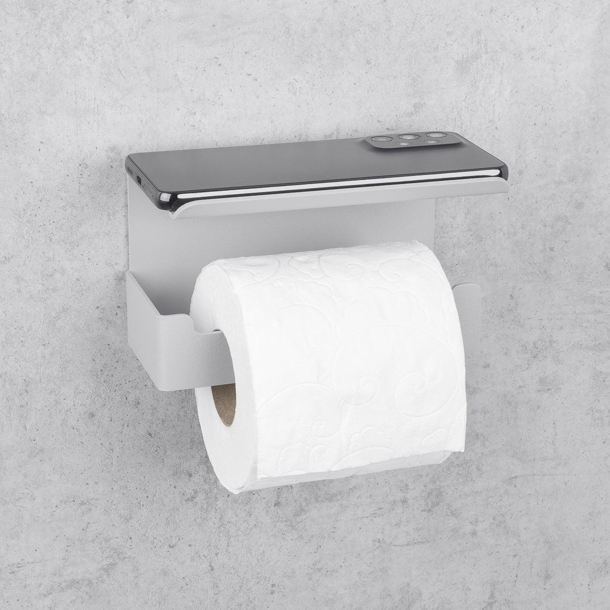 grey toilet paper holder with shelf Bliss 2